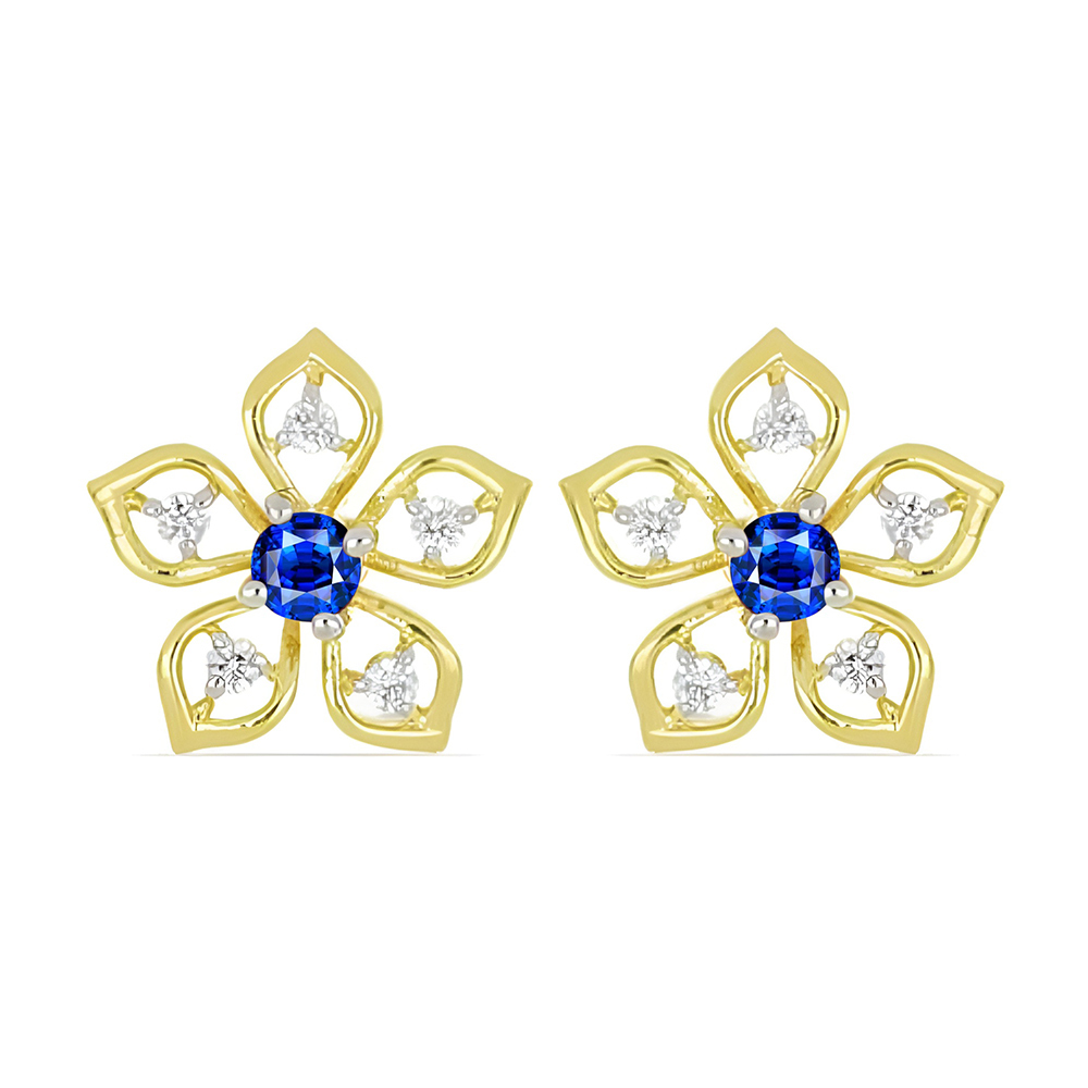 BUY 14K GOLD NATURAL BLUE SAPPHIRE GEMSTONE CLASSIC EARRINGS WITH WHITE DIAMOND